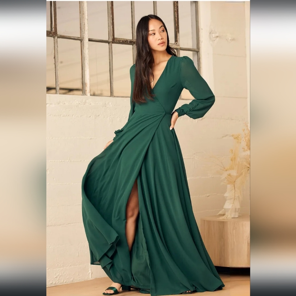 My Whole Heart Emerald Green Long Sleeve Wrap Dress